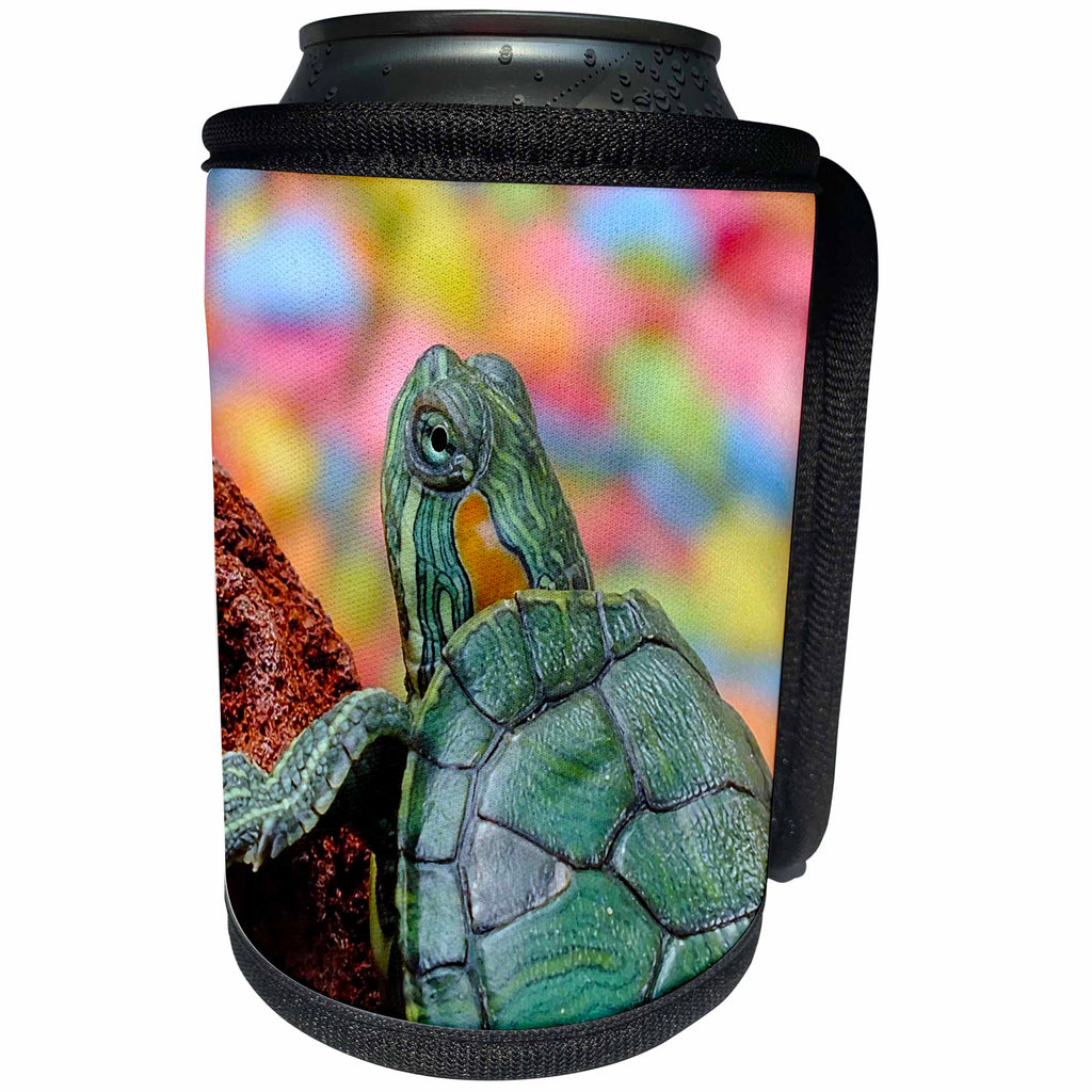3dRose Sven Herkenrath Animal - Blue Turtle with Colorful Background - Can Cooler Bottle Wrap (cc_236479)