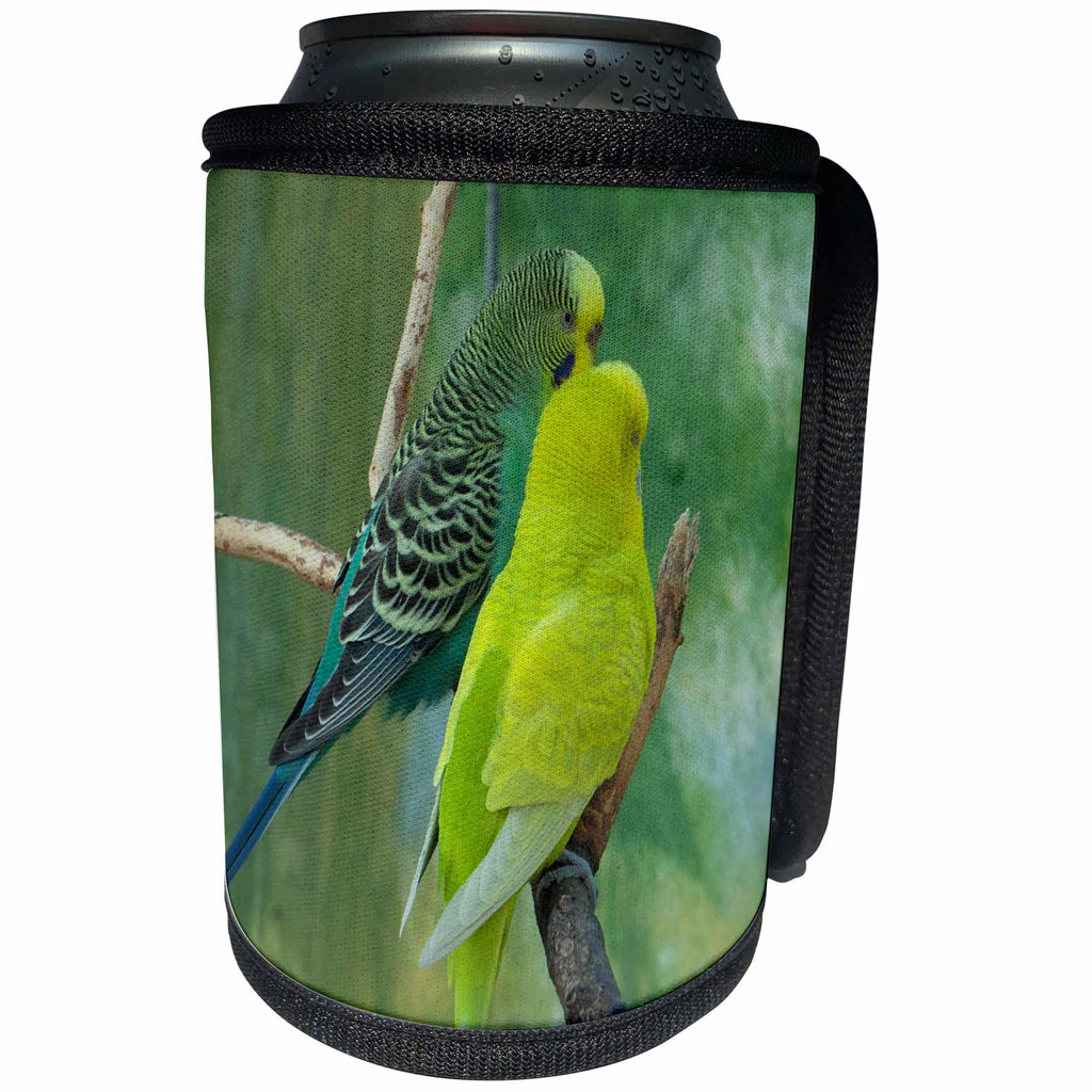 3dRose Sven Herkenrath Animal - Green and Yellow Budgies - Can Cooler Bottle Wrap (cc_236490)