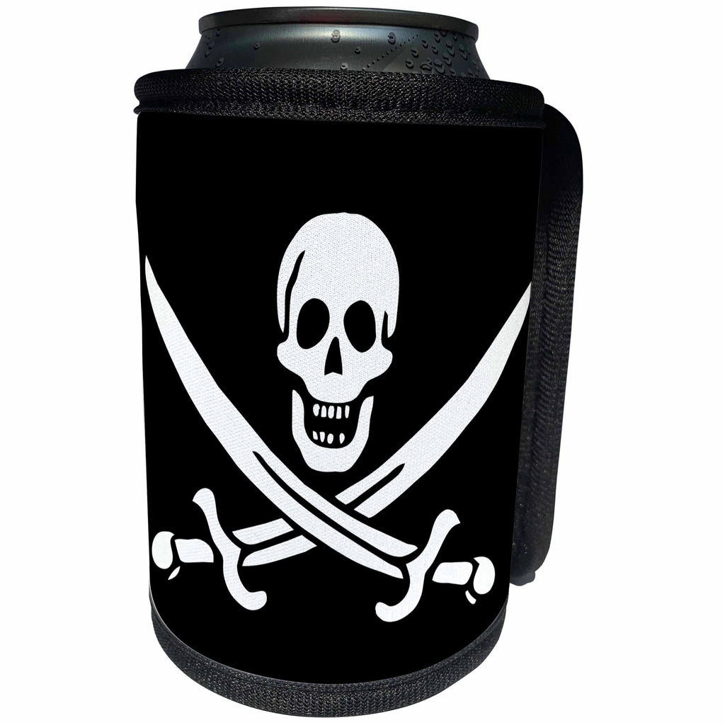 3dRose Sven Herkenrath Skull - Black and White Pirate of Skull - Can Cooler Bottle Wrap (cc_236504)