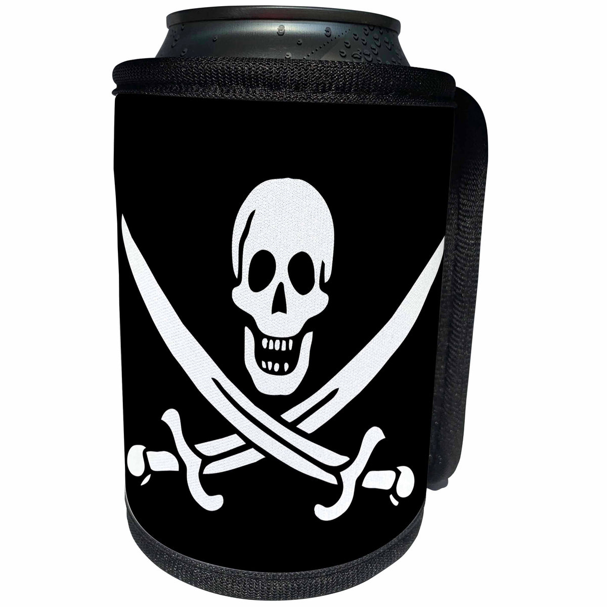 3dRose Sven Herkenrath Skull - Black and White Pirate of Skull - Can Cooler Bottle Wrap (cc_236504)