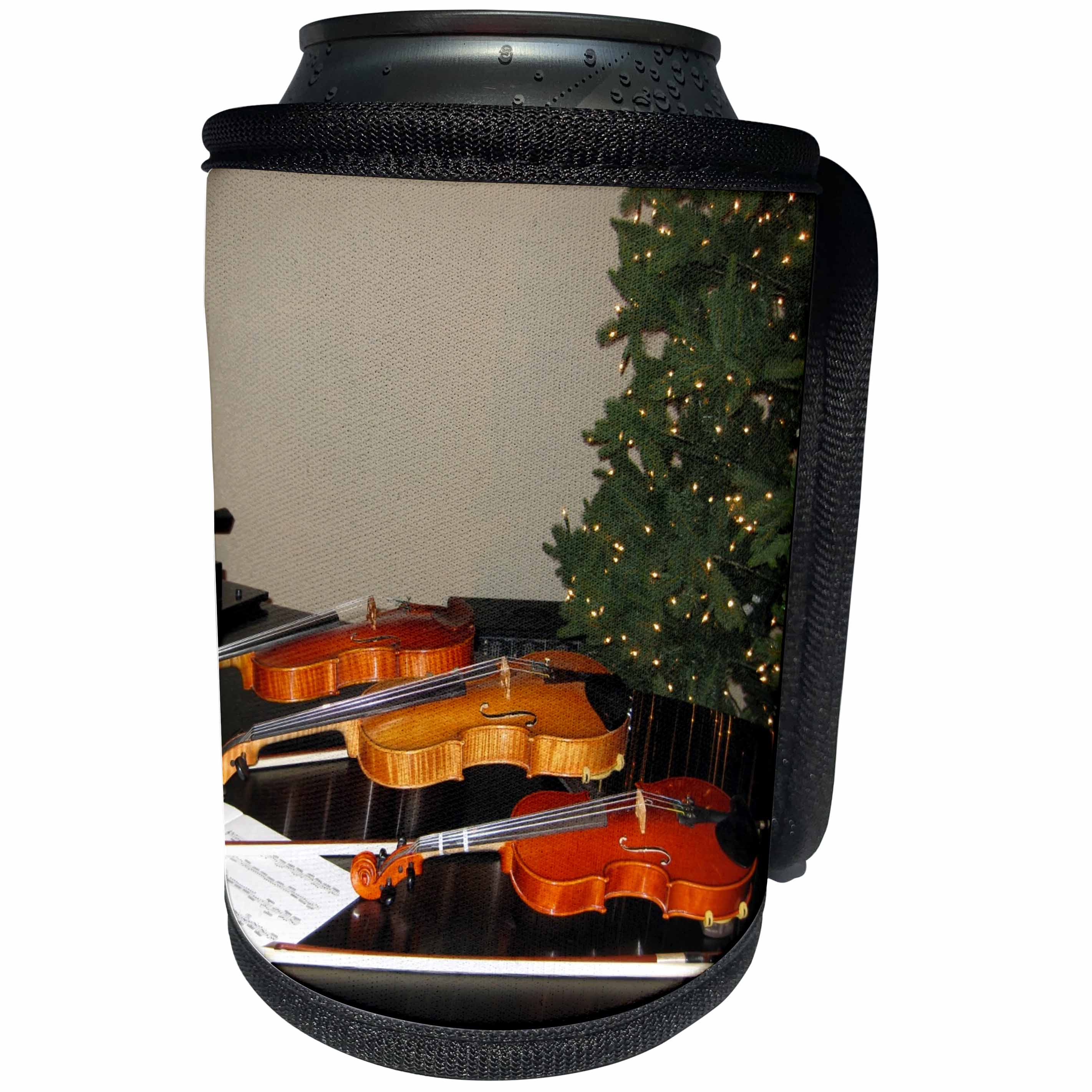 3dRose Patricia Sanders Christmas - Violins and Christmas Tree - Can Cooler Bottle Wrap (cc_23651)