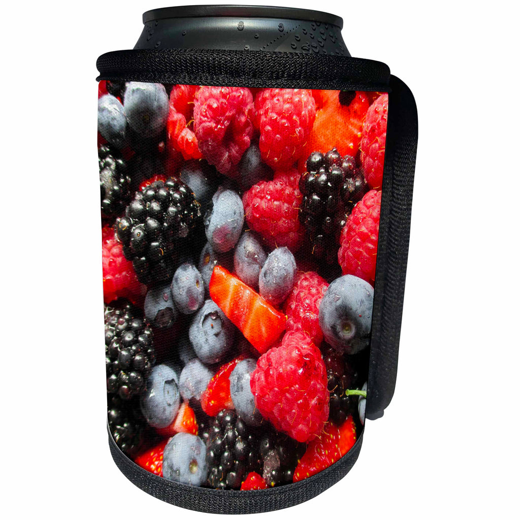 3dRose Sven Herkenrath Food - Red Blue and Black Berries - Can Cooler Bottle Wrap (cc_236513)