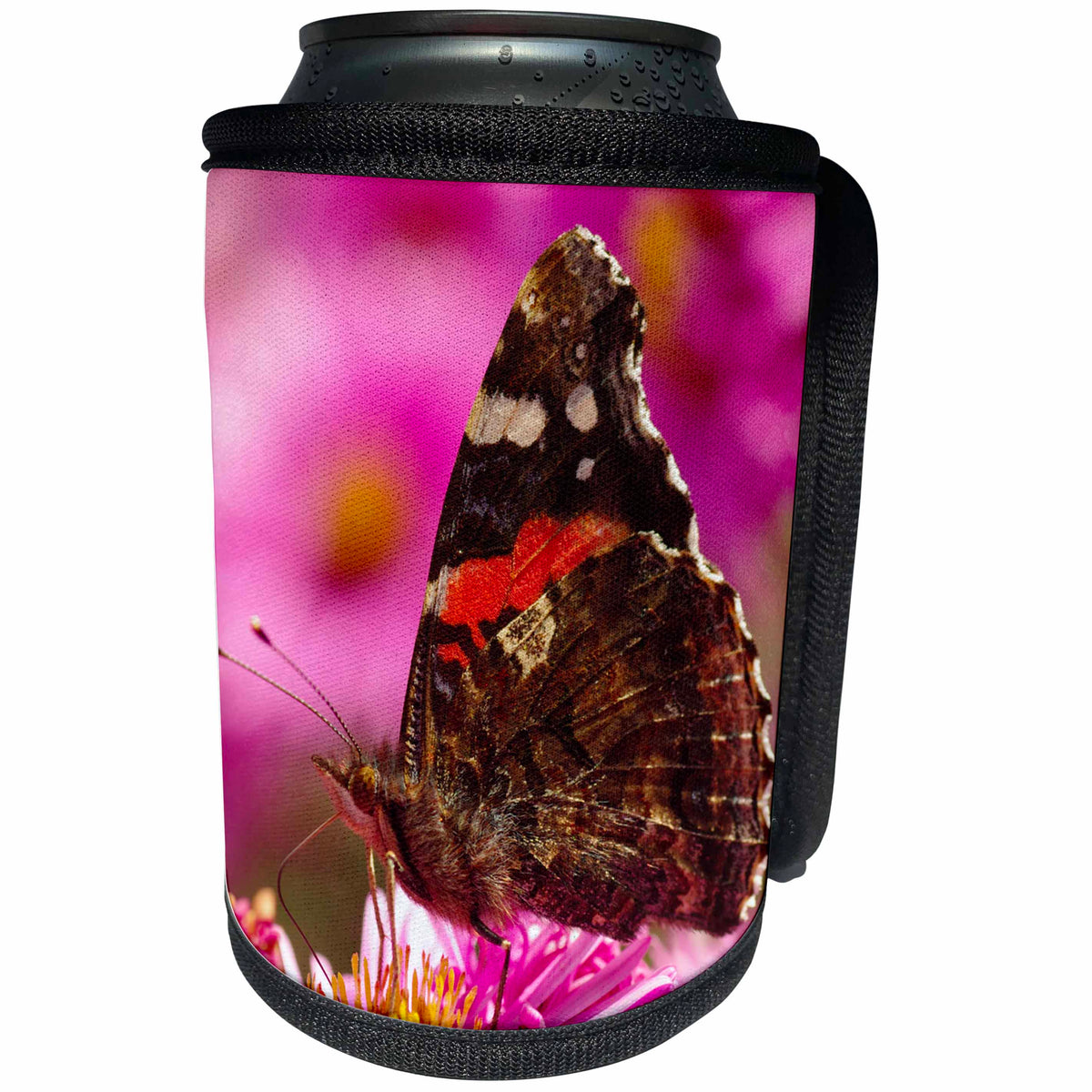 3dRose Sven Herkenrath Butterfly - Butterfly on Pink Flower - Can Cooler Bottle Wrap (cc_236519)