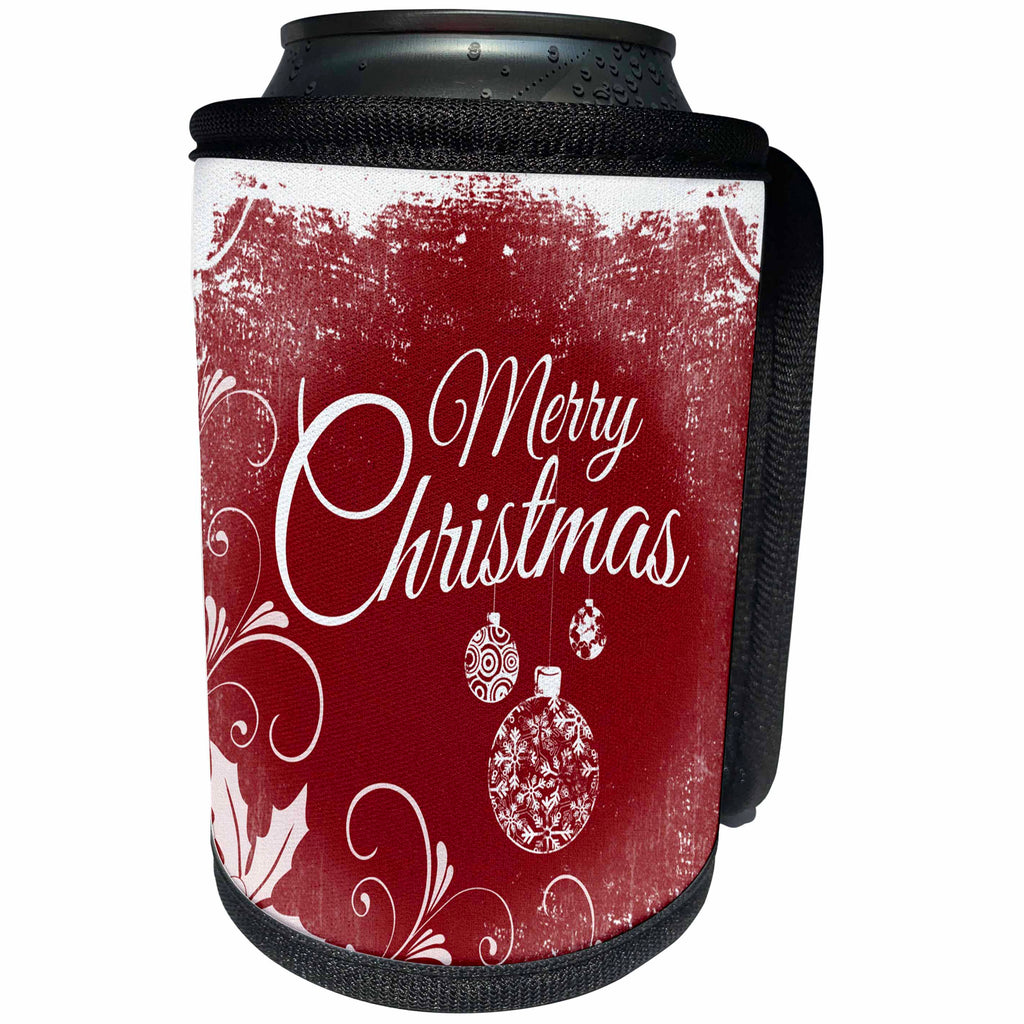 3dRose Sven Herkenrath Christmas - Red Vintage Art of Merry Christmas - Can Cooler Bottle Wrap (cc_236529)