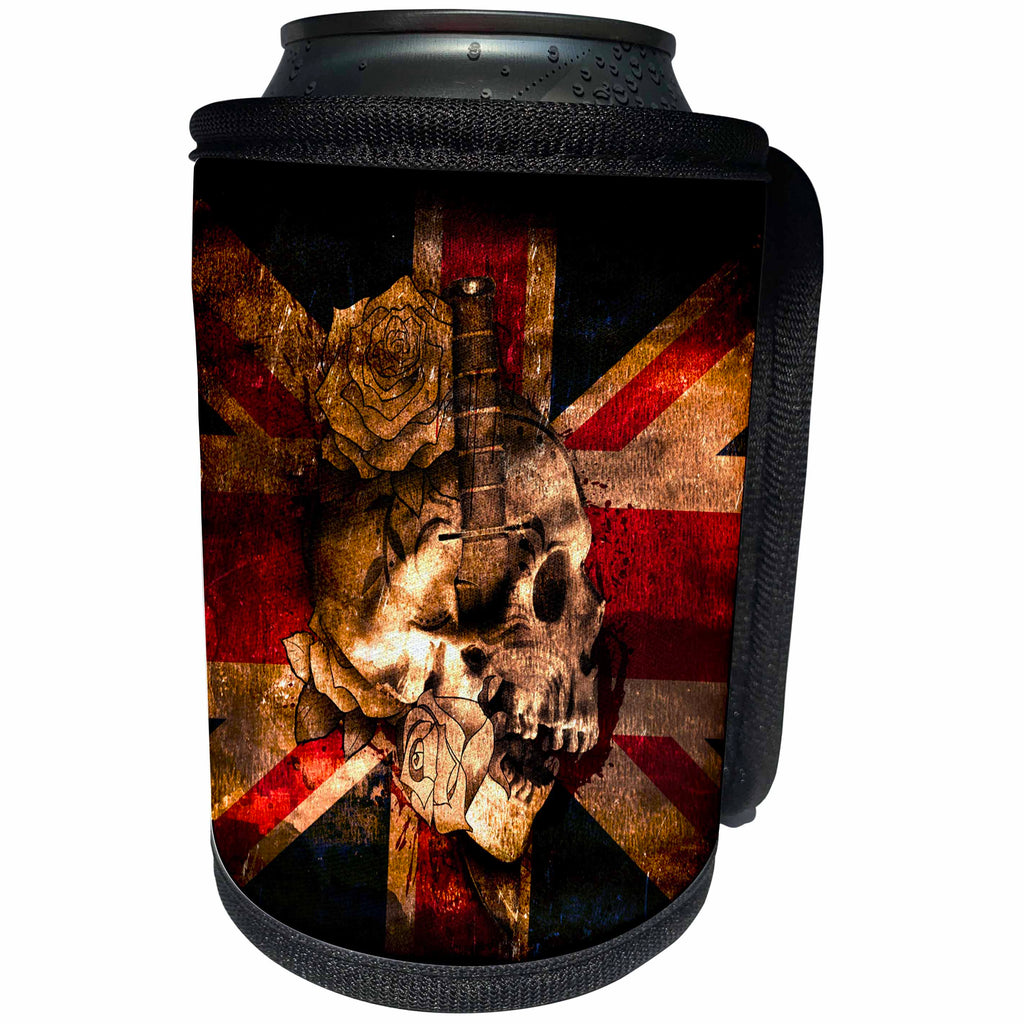 3dRose Sven Herkenrath Flag - United Kingdom Flag with Fantasy Skull - Can Cooler Bottle Wrap (cc_236742)