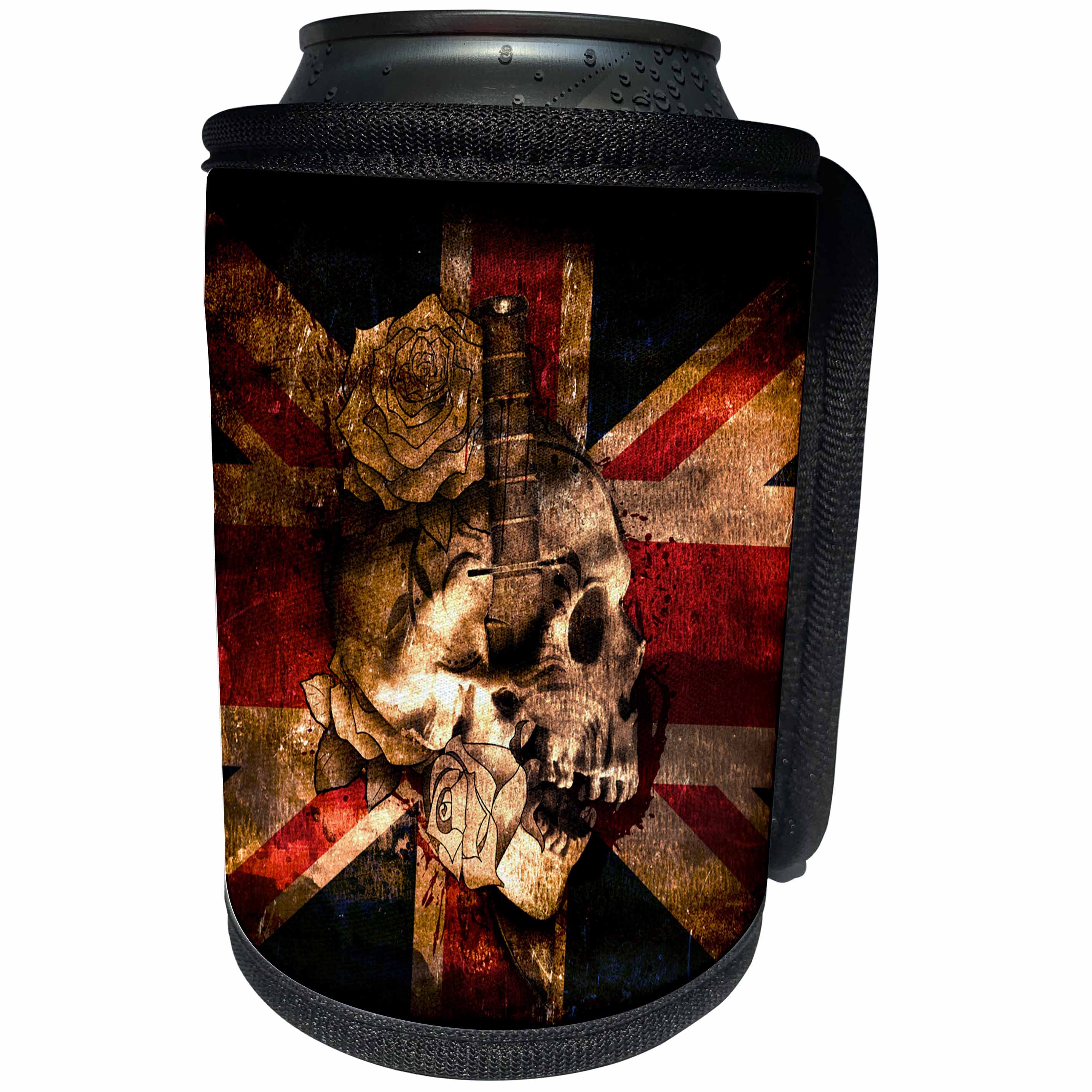 3dRose Sven Herkenrath Flag - United Kingdom Flag with Fantasy Skull - Can Cooler Bottle Wrap (cc_236742)