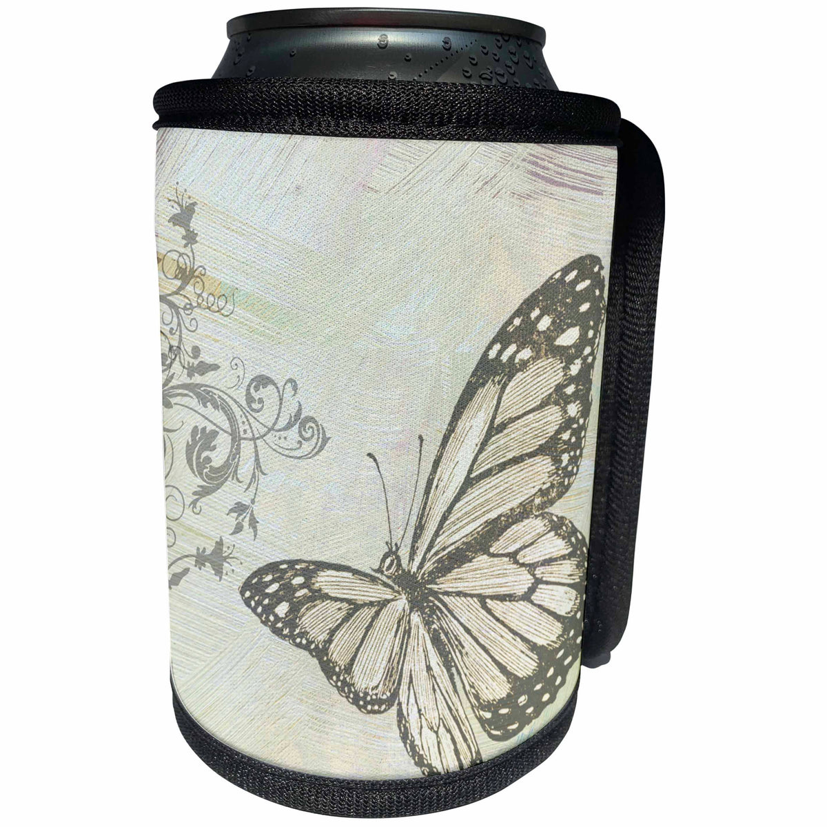 3dRose Sven Herkenrath Butterfly - Vintage Butterfly with Leaf - Can Cooler Bottle Wrap (cc_236754)
