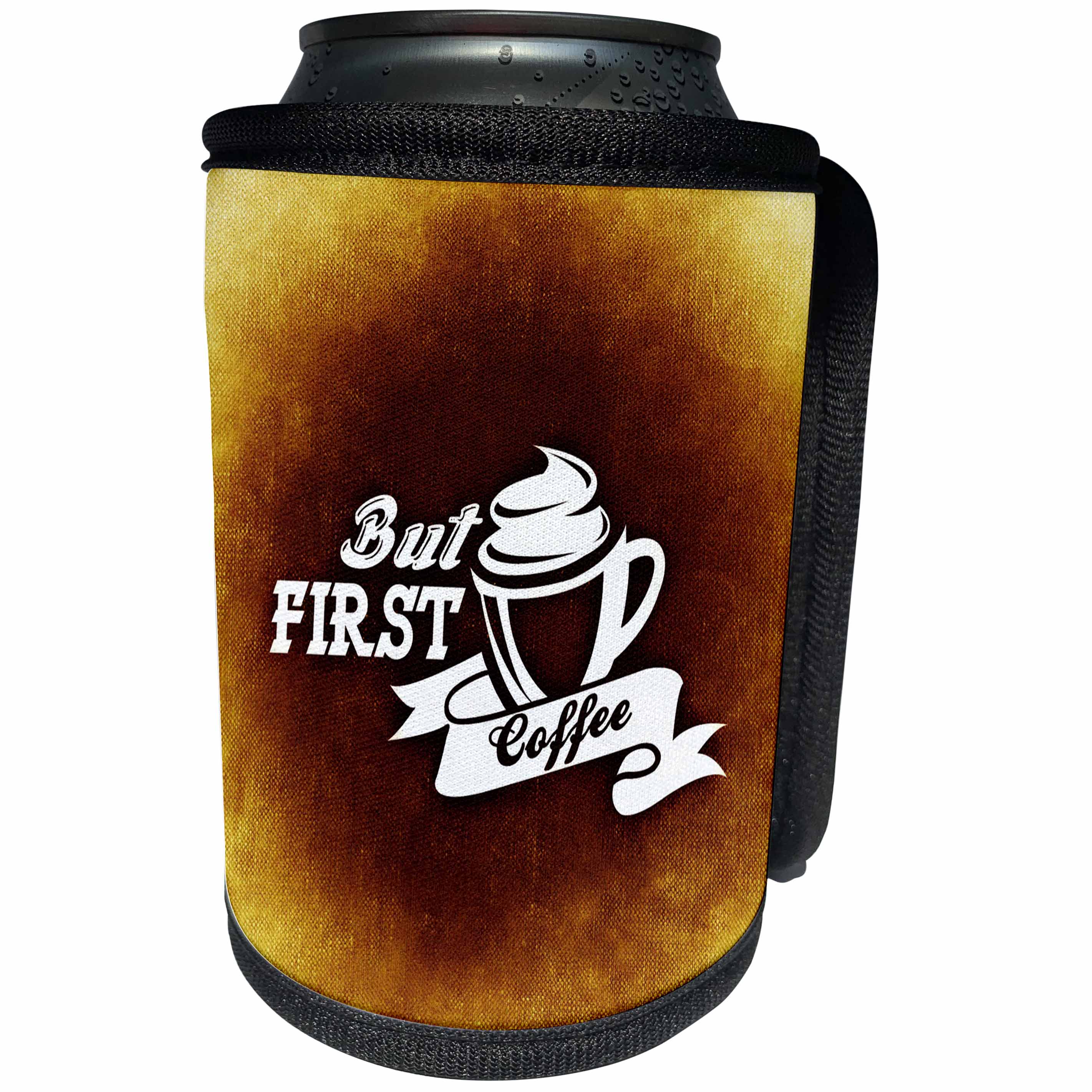 3dRose Sven Herkenrath Text Design - But first Coffee - Can Cooler Bottle Wrap (cc_236780)
