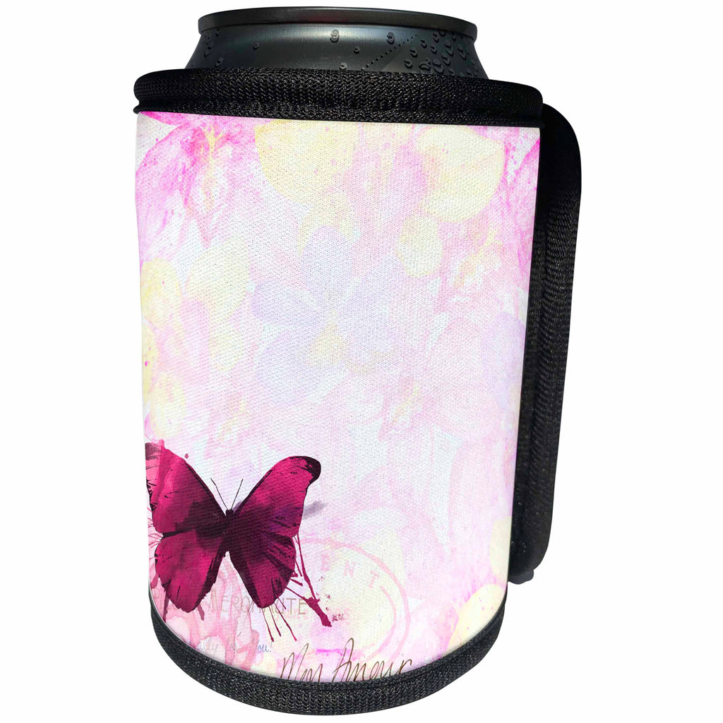 3dRose Sven Herkenrath Butterfly - Fantasy Butterfly with Purple Design - Can Cooler Bottle Wrap (cc_236784)