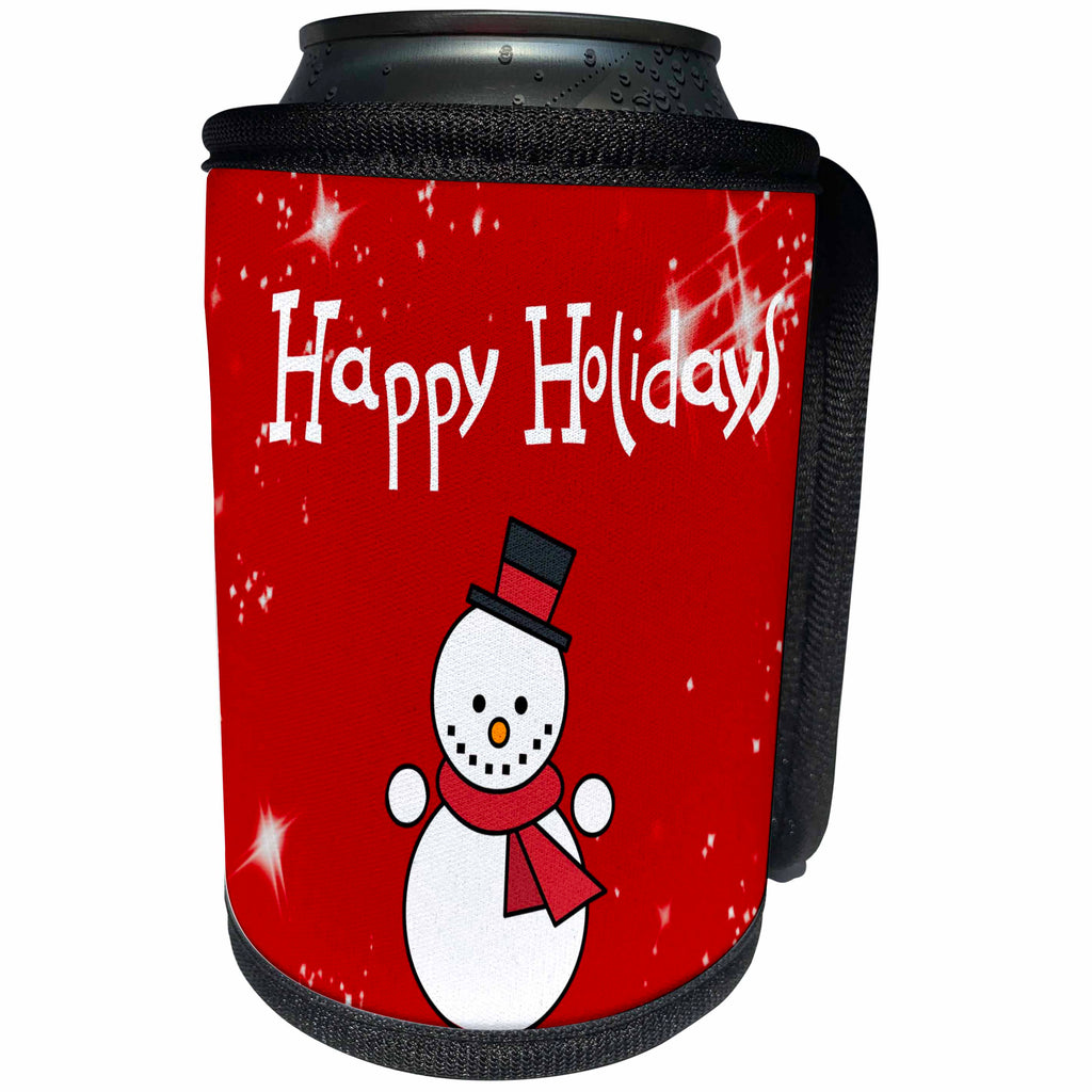 3dRose Sven Herkenrath Christmas - Happy Holiday with Snowmen - Can Cooler Bottle Wrap (cc_236789)