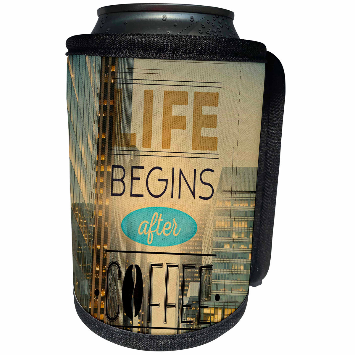 3dRose Sven Herkenrath Text Design - Life Begins with Coffee - Can Cooler Bottle Wrap (cc_236797)