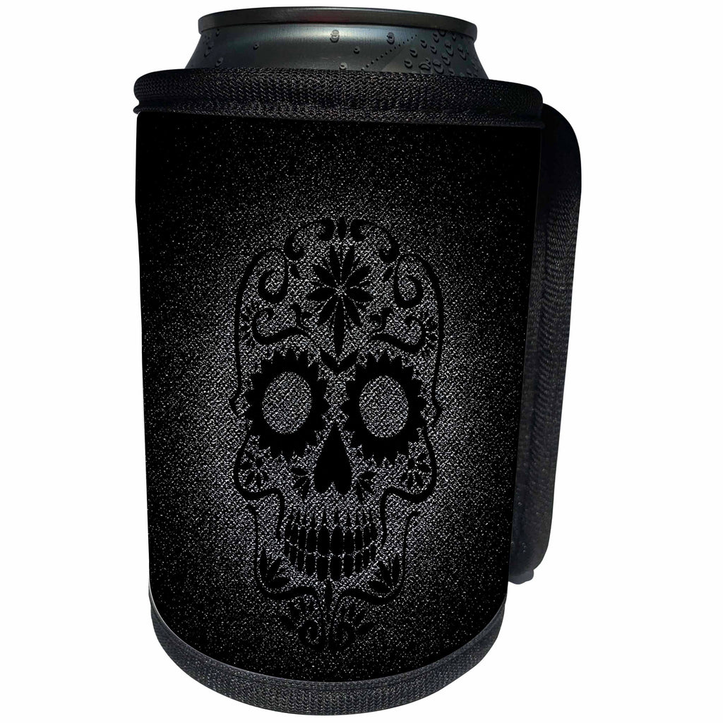 3dRose Sven Herkenrath Skull - Black Trendy Skull of Horror - Can Cooler Bottle Wrap (cc_236813)