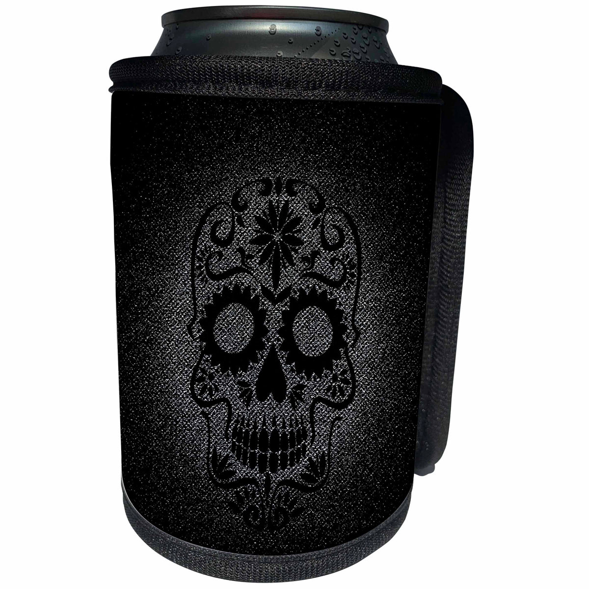 3dRose Sven Herkenrath Skull - Black Trendy Skull of Horror - Can Cooler Bottle Wrap (cc_236813)