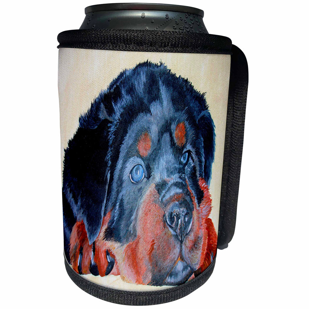 3dRose Taiche Acrylic Art - Dog Rottweiler Puppy - Can Cooler Bottle Wrap (cc_23732)
