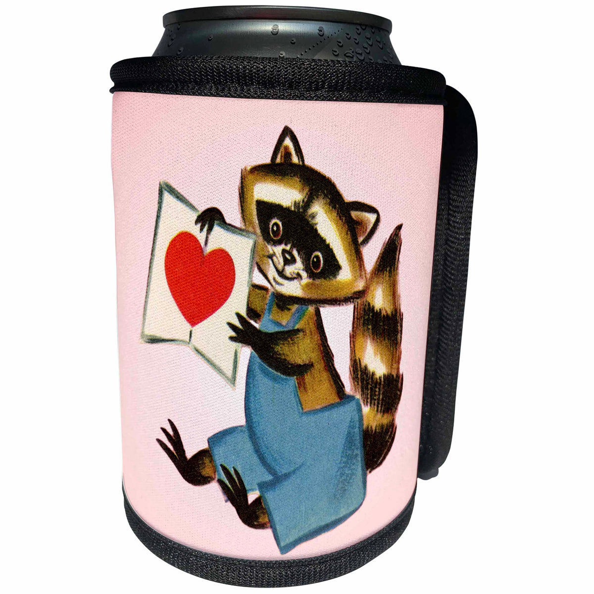 3dRose TNMPastPerfect Animals - Raccoon in Overalls With Heart - Can Cooler Bottle Wrap (cc_238293)