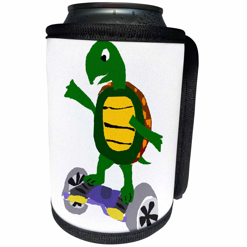 3dRose All Smiles Art Sports and Hobbies - Funny Turtle on Hoverboard Art - Can Cooler Bottle Wrap (cc_238303)
