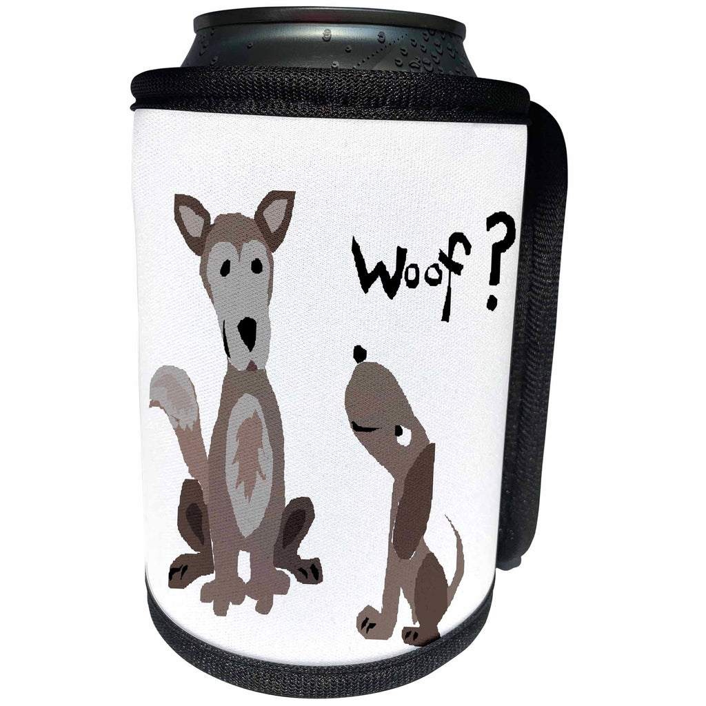 3dRose All Smiles Art Pets - Funny Grey Dog Talking to Grey Wolf - Can Cooler Bottle Wrap (cc_238304)