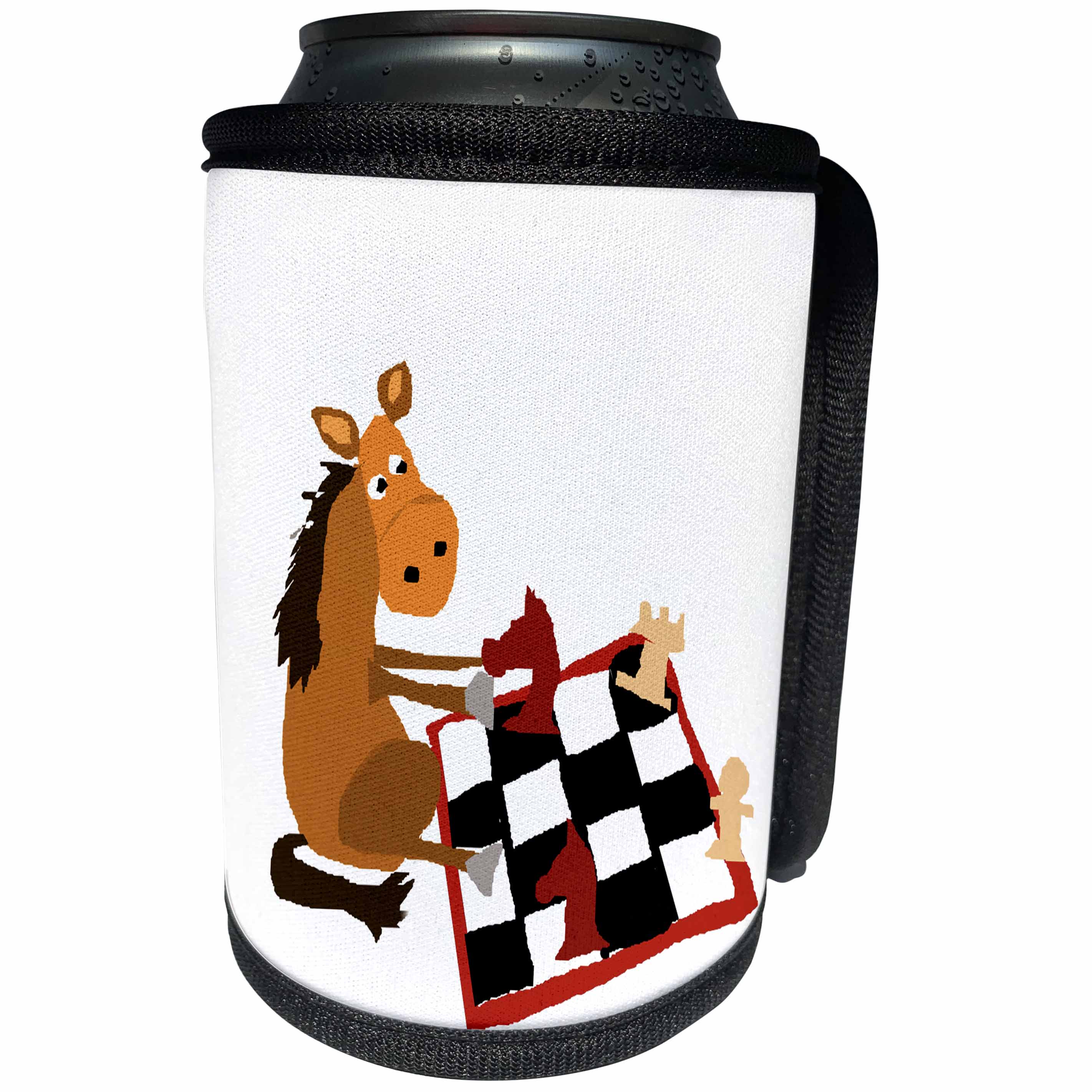 3dRose All Smiles Art Sports and Hobbies - Funny Horse Playing Chess and Holding Knight - Can Cooler Bottle Wrap (cc_238305)