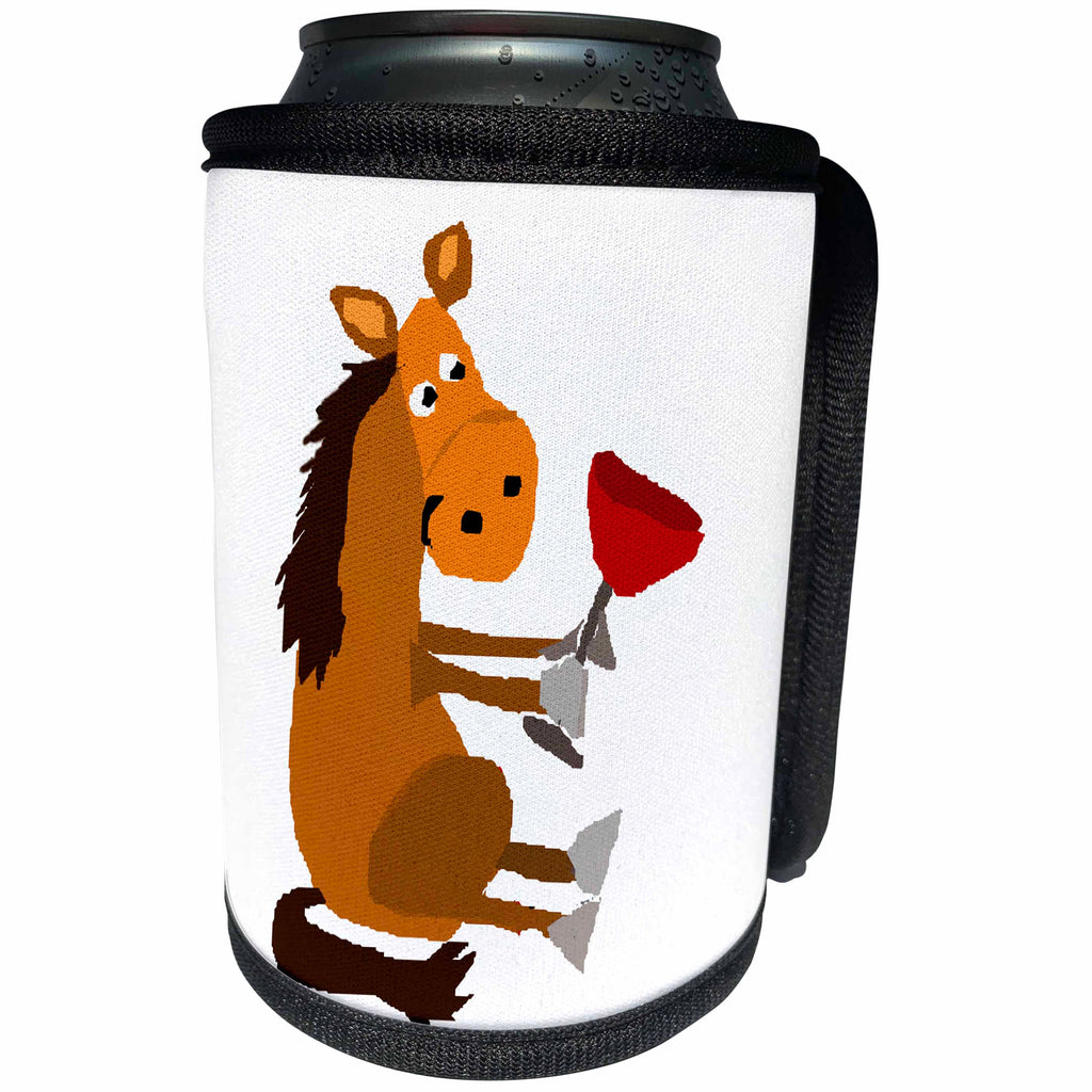 3dRose All Smiles Art Funny - Funny Horse Holding Glass of Red Wine - Can Cooler Bottle Wrap (cc_238306)