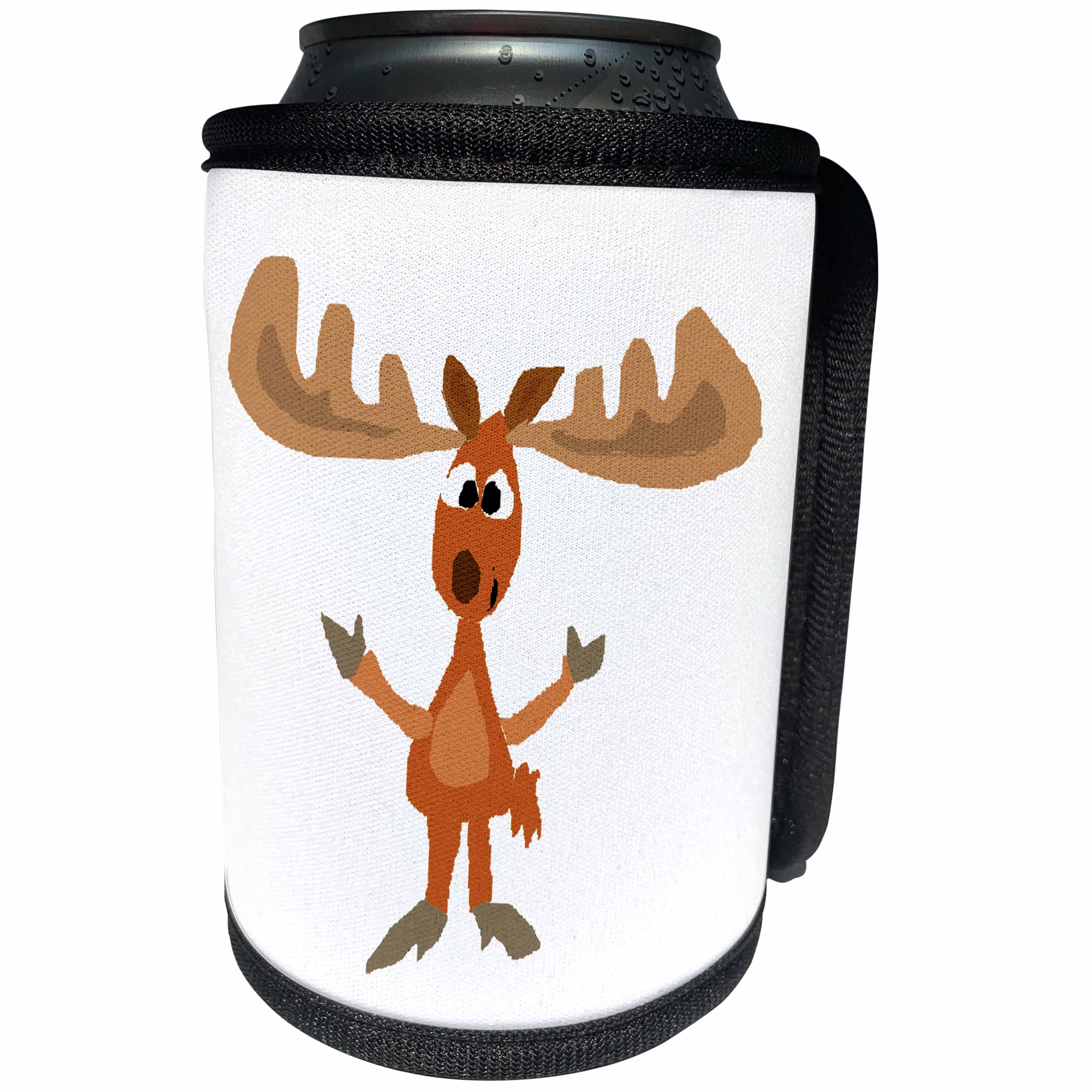 3dRose All Smiles Art Animals - Funny Funky Moose Original Art - Can Cooler Bottle Wrap (cc_238308)