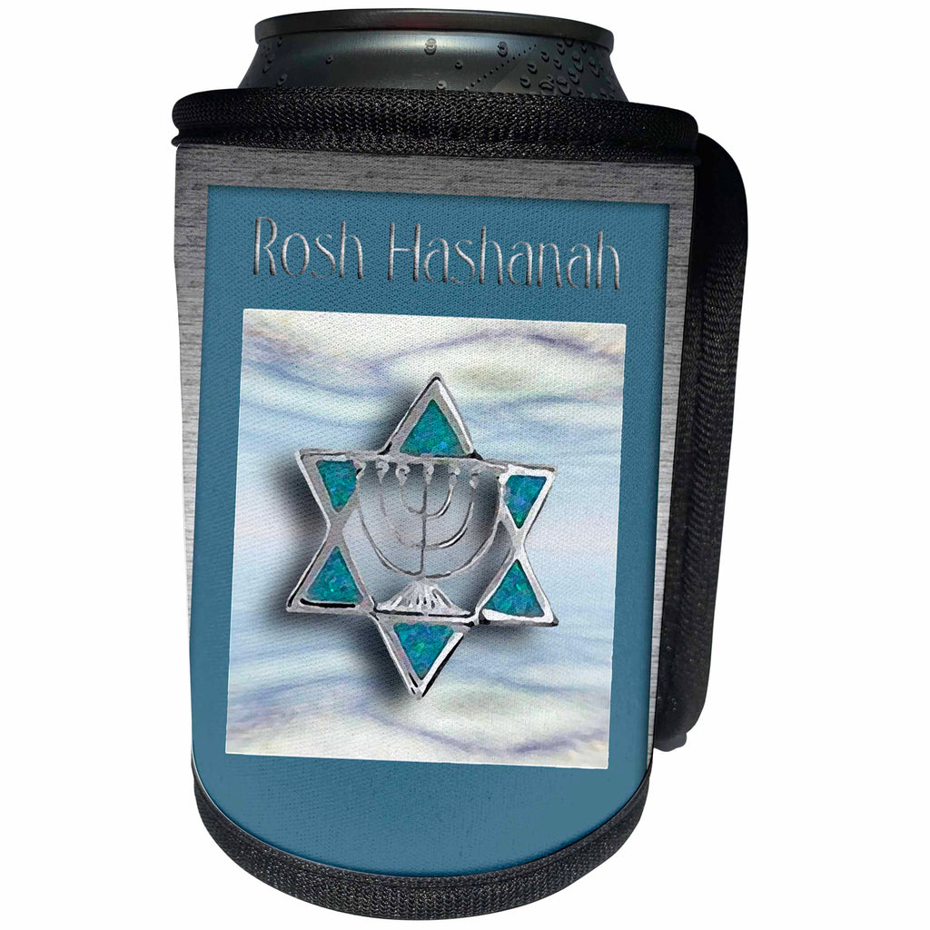 3dRose Beverly Turner Rosh Hashanah Design - Rosh Hashanah Star of David - Can Cooler Bottle Wrap (cc_23831)