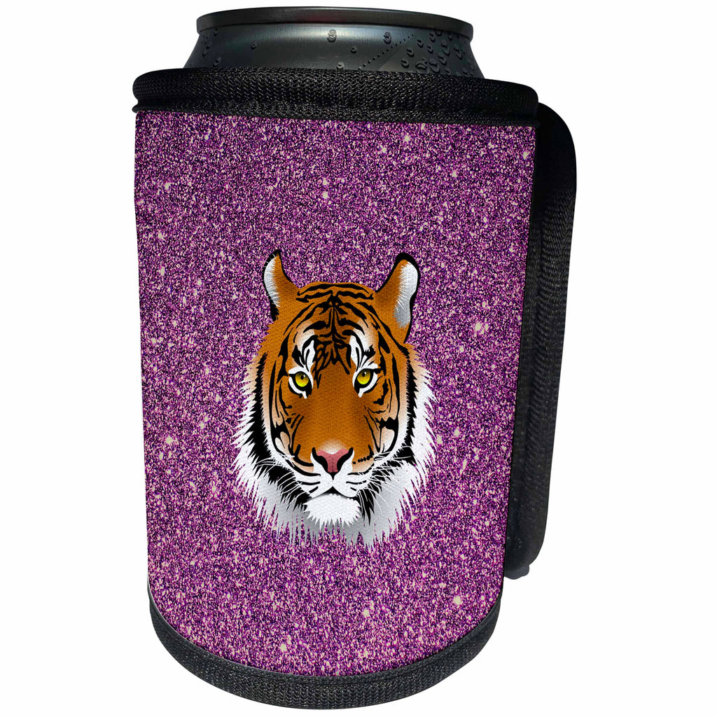3dRose Sven Herkenrath Glitter - Tiger with Purple Background - Can Cooler Bottle Wrap (cc_238315)