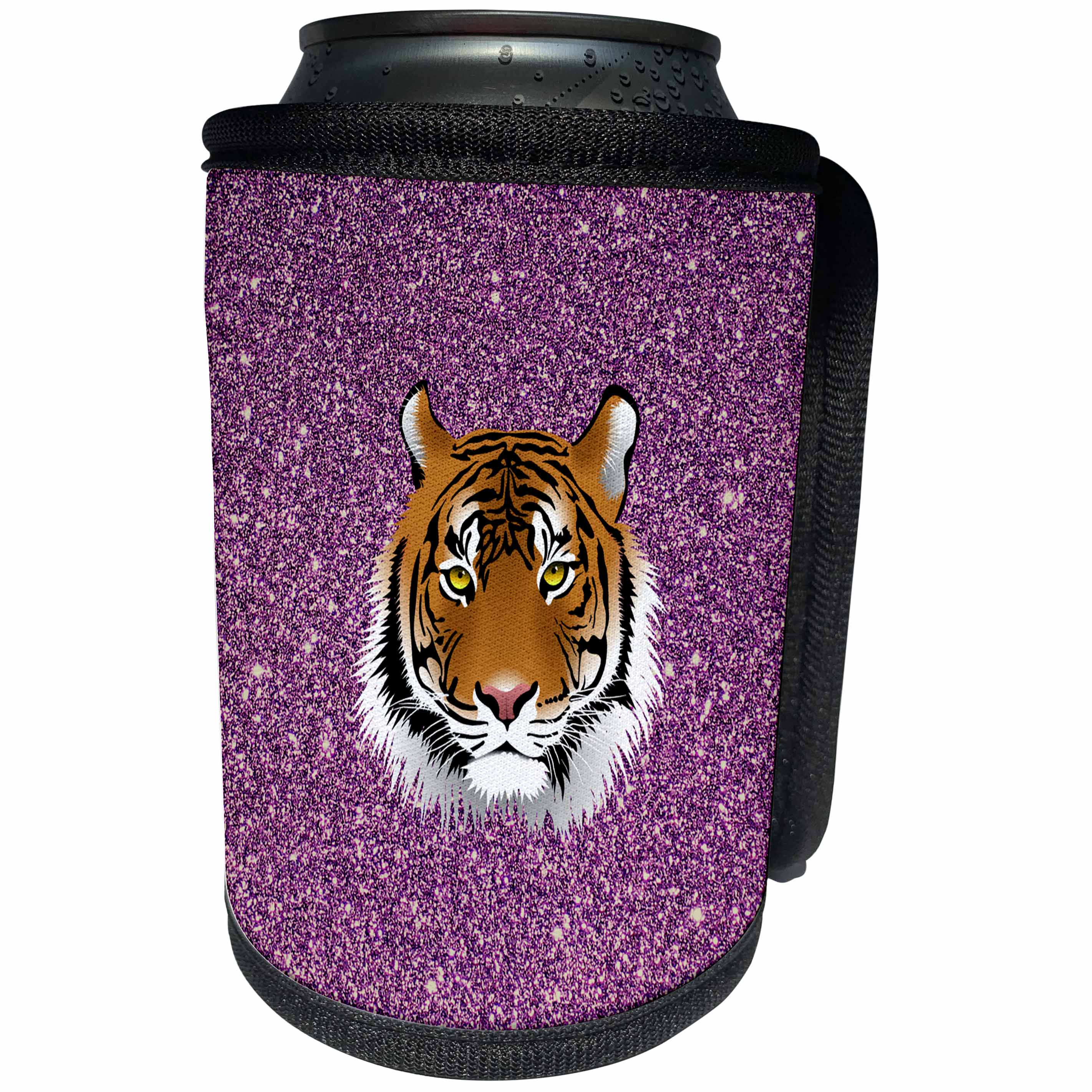 3dRose Sven Herkenrath Glitter - Tiger with Purple Background - Can Cooler Bottle Wrap (cc_238315)