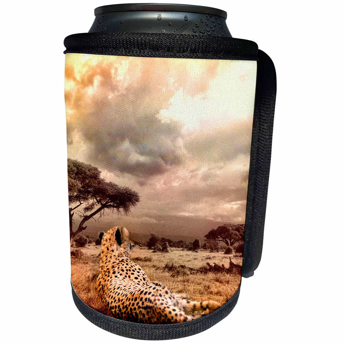 3dRose Sven Herkenrath Animal - Jaguar in the African Savanna - Can Cooler Bottle Wrap (cc_238324)