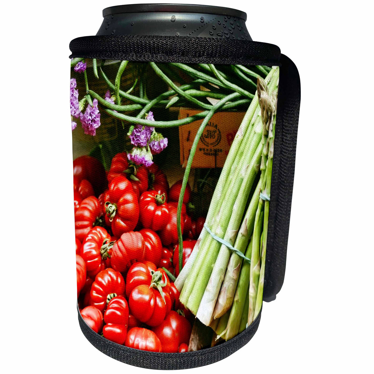 3dRose RinaPiro - Farmers Market - Red Peppers. Asparagus. European markets. - Can Cooler Bottle Wrap (cc_238356)