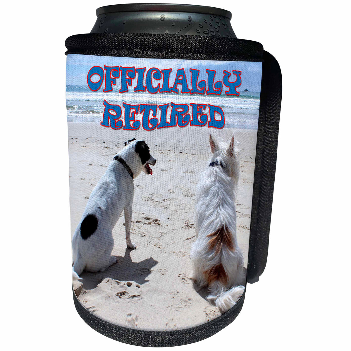 3dRose RinaPiro - Retirement Quotes - Officially retired. Fun life. Beach. - Can Cooler Bottle Wrap (cc_238365)