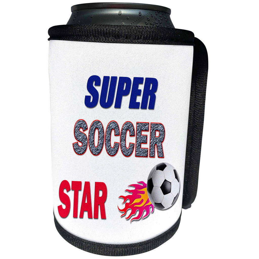 3dRose RinaPiro - Sport Quotes - Super Soccer Star. Game. Score. Fitness. - Can Cooler Bottle Wrap (cc_238376)