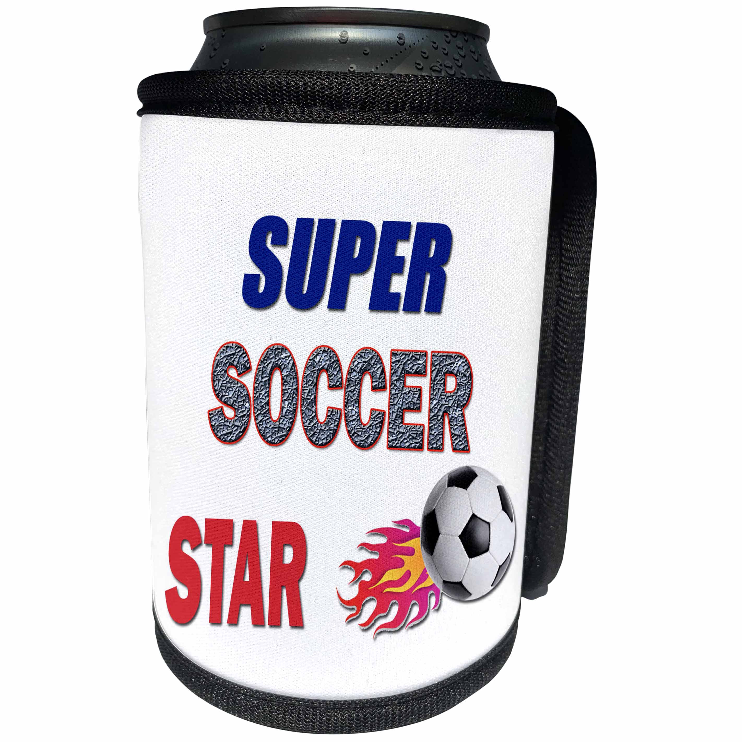 3dRose RinaPiro - Sport Quotes - Super Soccer Star. Game. Score. Fitness. - Can Cooler Bottle Wrap (cc_238376)