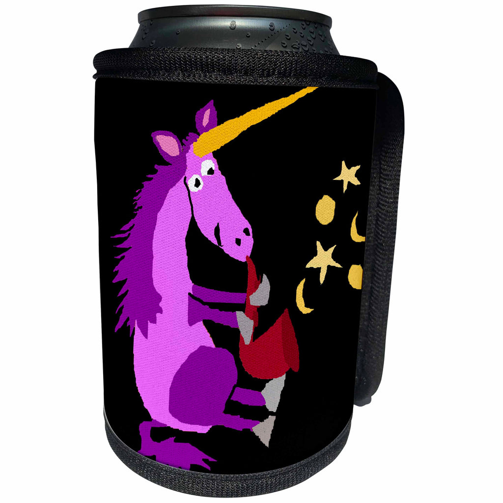 3dRose All Smiles Art Dragons and Unicorns - Funny Purple Unicorn Playing Red Saxophone Original Art - Can Cooler Bottle Wrap (cc_238378)