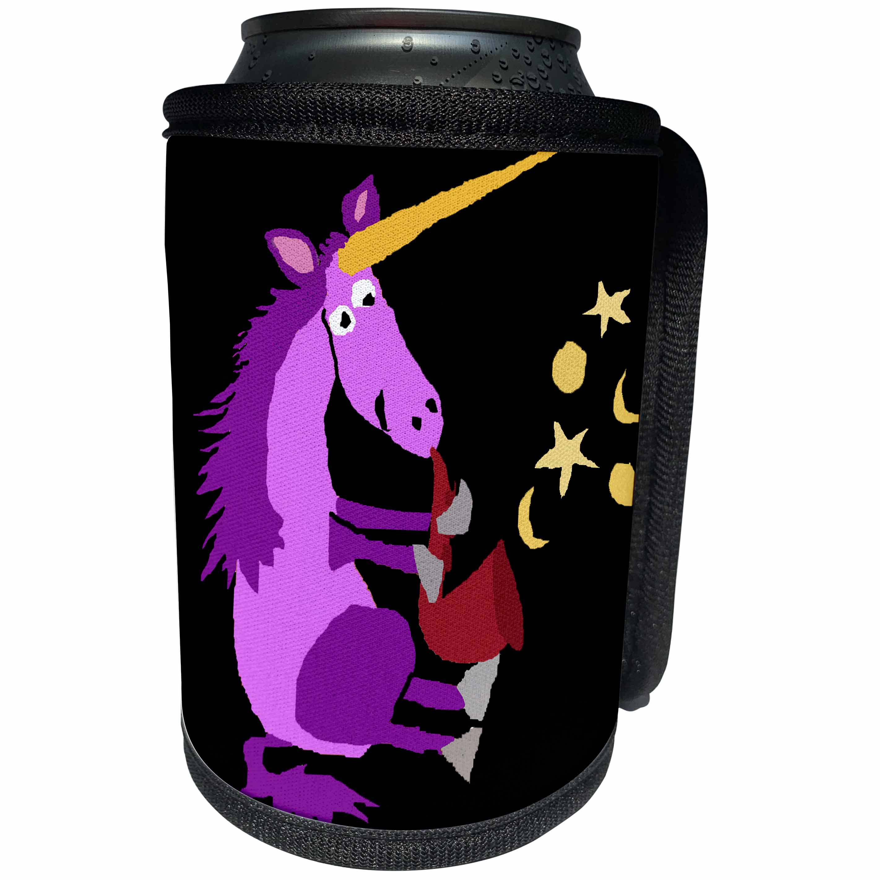 3dRose All Smiles Art Dragons and Unicorns - Funny Purple Unicorn Playing Red Saxophone Original Art - Can Cooler Bottle Wrap (cc_238378)
