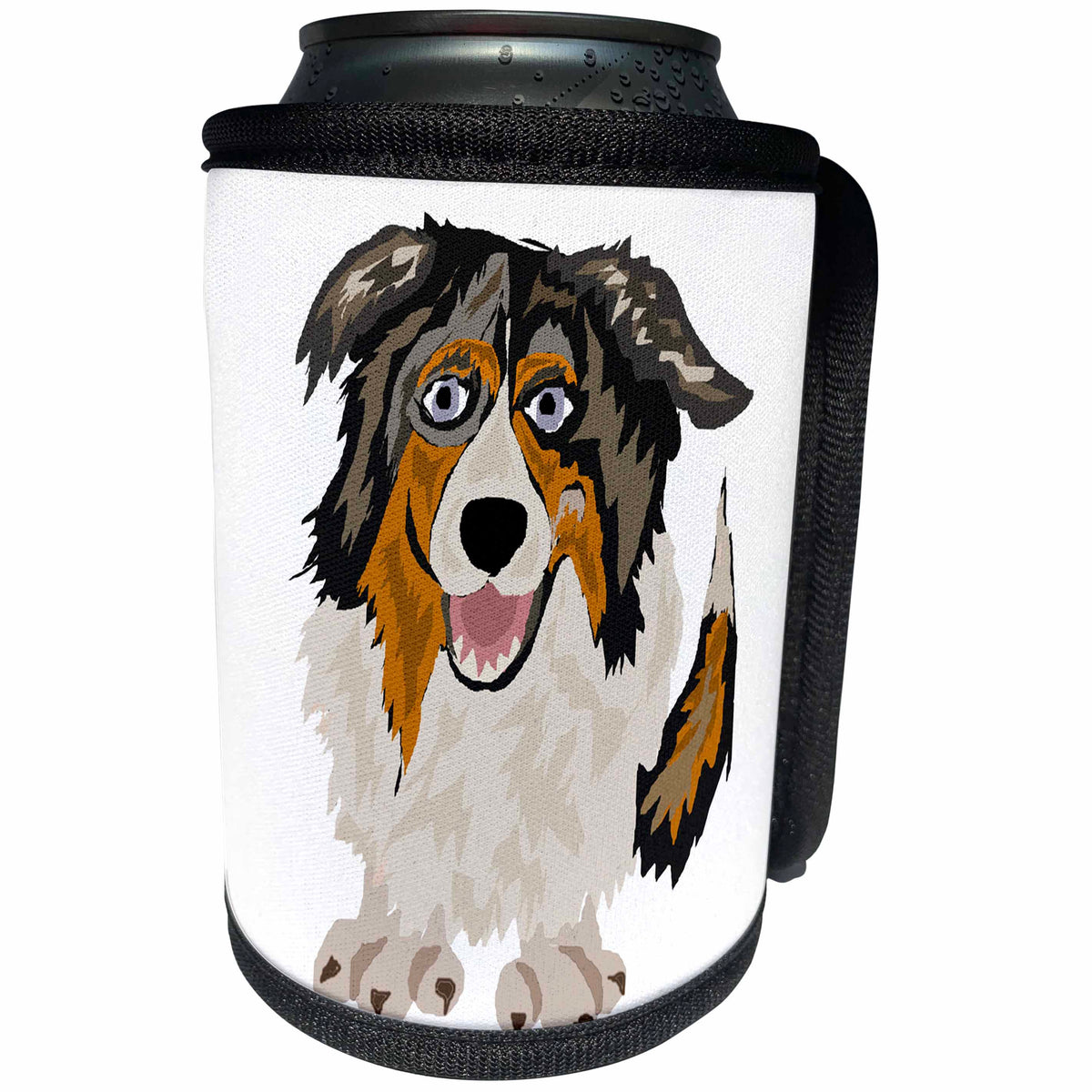 3dRose All Smiles Art Pets - Funny Artistic Australian Shepherd Puppy Dog Art - Can Cooler Bottle Wrap (cc_238379)