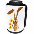 3dRose All Smiles Art Animals - Funny Cute Brown Bunny Rabbit Holding Yellow Daffodil Flowers - Can Cooler Bottle Wrap (cc_238380)