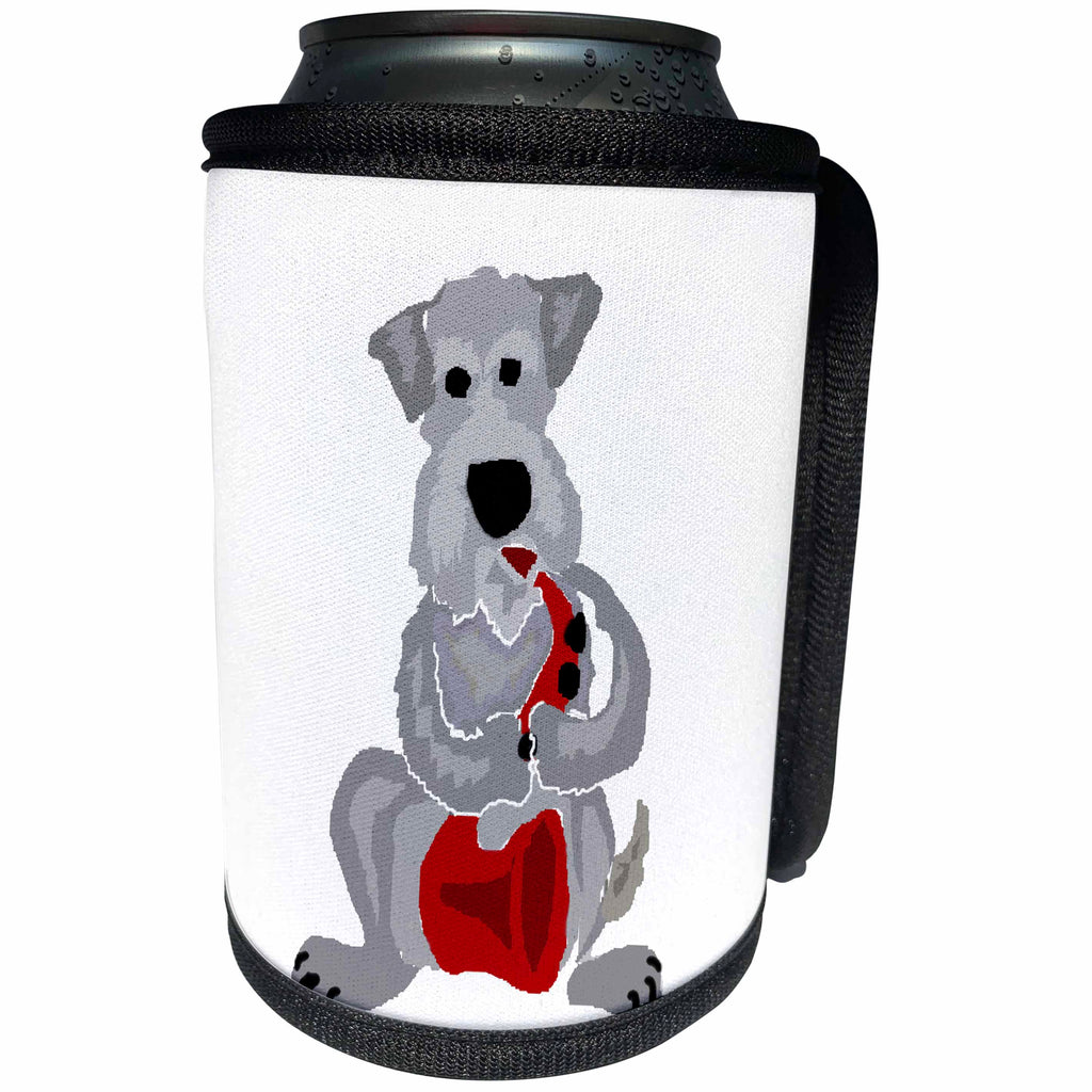 3dRose All Smiles Art Music - Funny Schnauzer Puppy Dog Playing the Saxophone - Can Cooler Bottle Wrap (cc_238381)