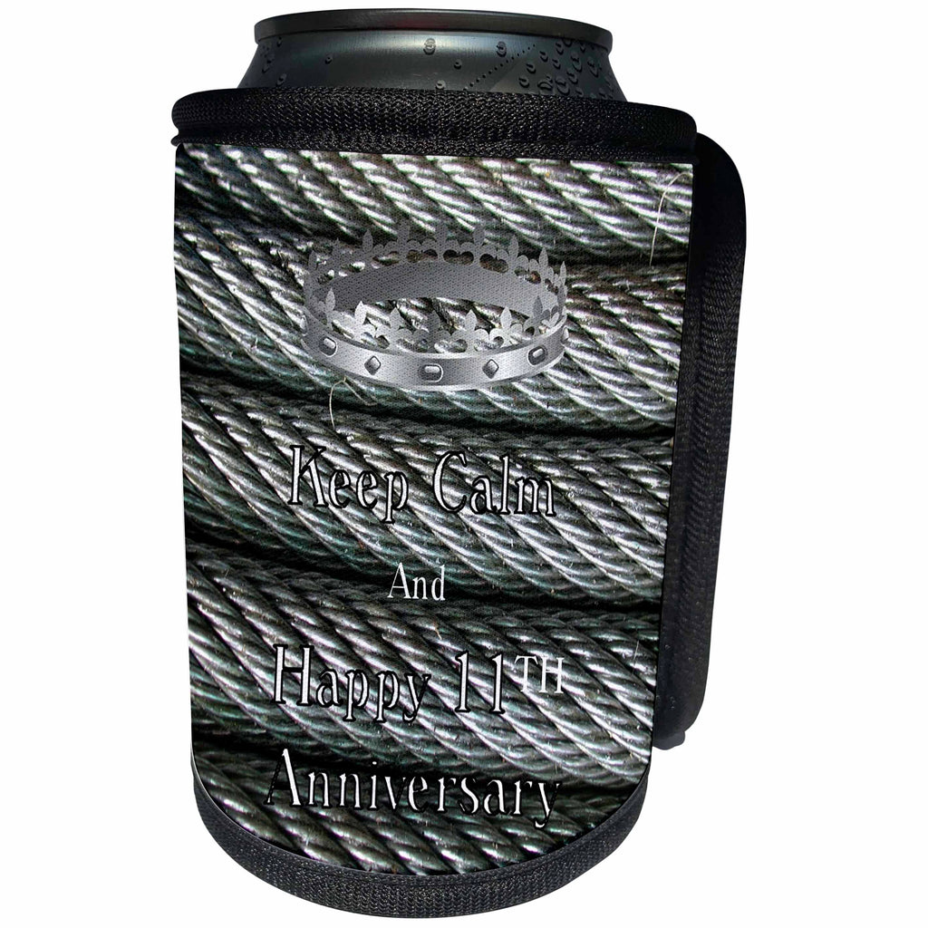 3dRose Florene Keep Calm Anniversaries - Image of Keep Calm And Happy 11th Anniversary With Crown - Can Cooler Bottle Wrap (cc_238668)