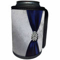 3dRose Beverly Turner Satin Ribbon Design - Royal Blue Satin Ribbon with Pearl Jewel - Can Cooler Bottle Wrap (cc_23867)