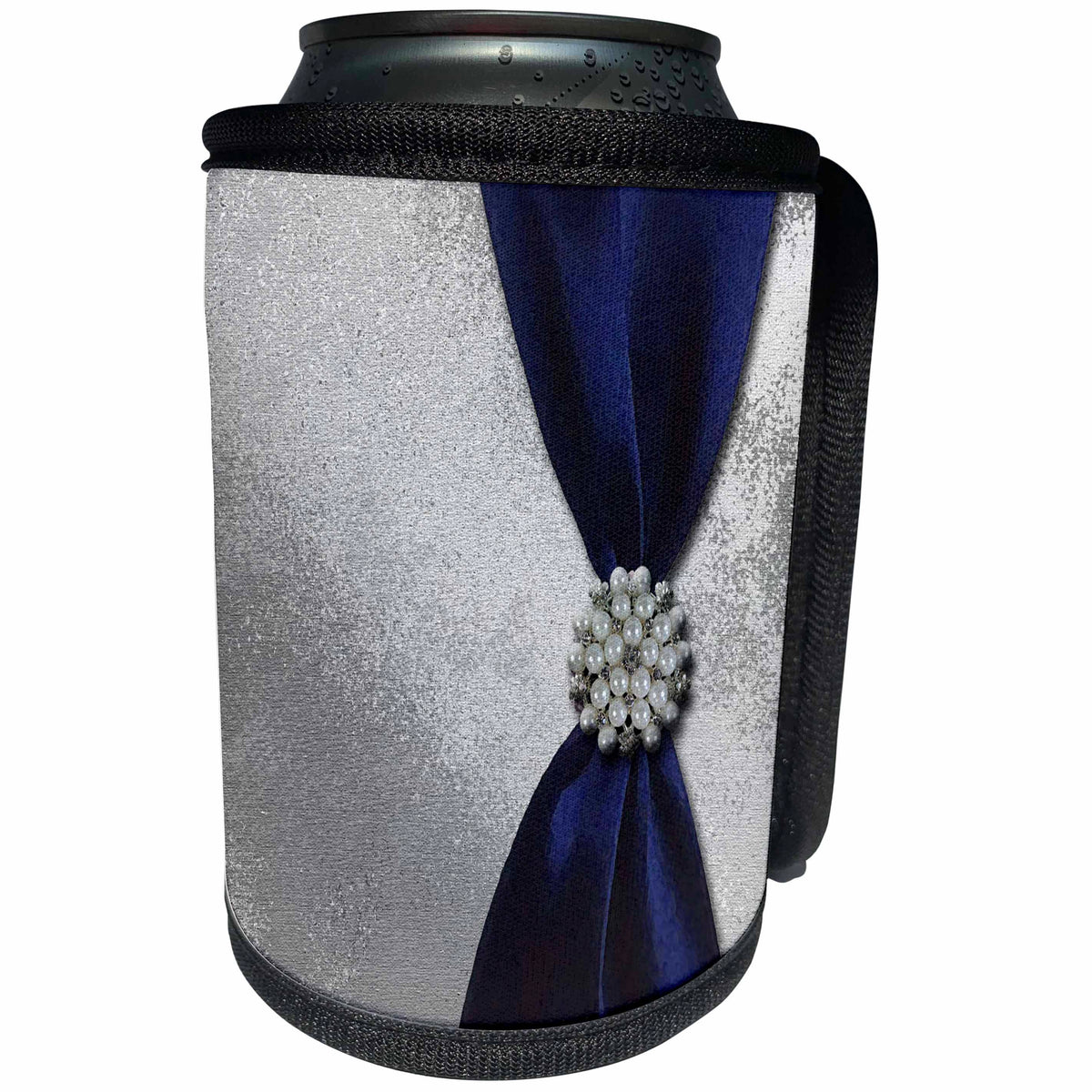 3dRose Beverly Turner Satin Ribbon Design - Royal Blue Satin Ribbon with Pearl Jewel - Can Cooler Bottle Wrap (cc_23867)