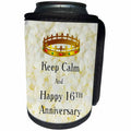 3dRose Florene Keep Calm Anniversaries - Image of Keep Calm And Happy 16th Anniversary With Crown - Can Cooler Bottle Wrap (cc_238671)