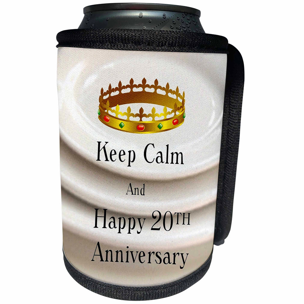 3dRose Florene Keep Calm Anniversaries - Image of Keep Calm And Happy 20th Anniversary With Crown - Can Cooler Bottle Wrap (cc_238674)