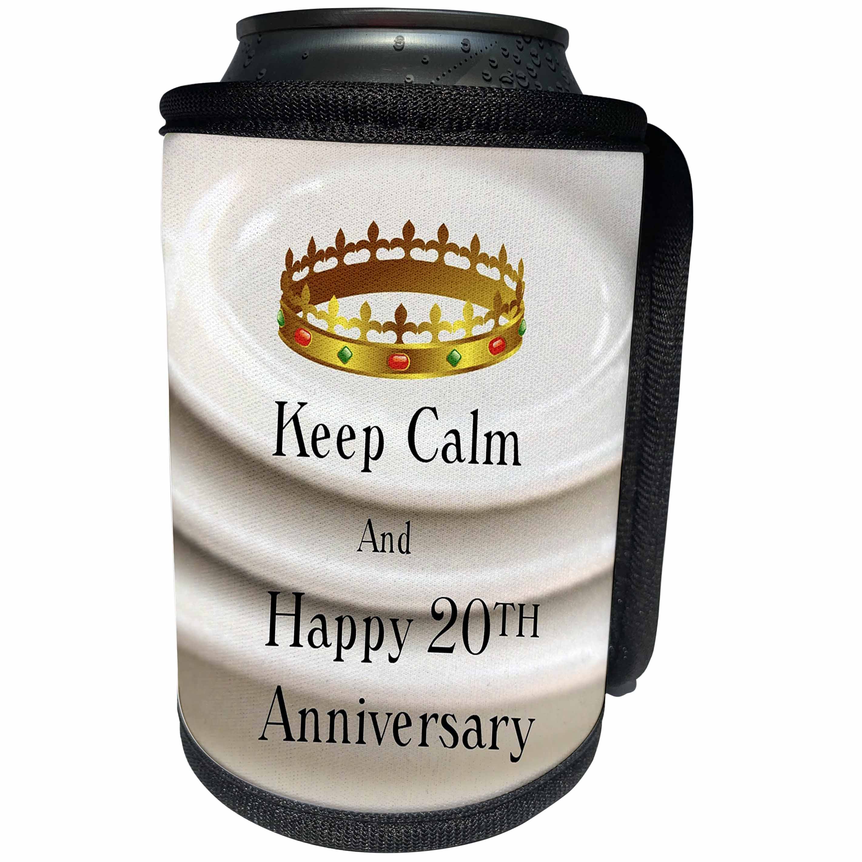 3dRose Florene Keep Calm Anniversaries - Image of Keep Calm And Happy 20th Anniversary With Crown - Can Cooler Bottle Wrap (cc_238674)