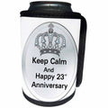 3dRose Florene Keep Calm Anniversaries - Image of Keep Calm And Happy 23rd Anniversary With Crown - Can Cooler Bottle Wrap (cc_238677)