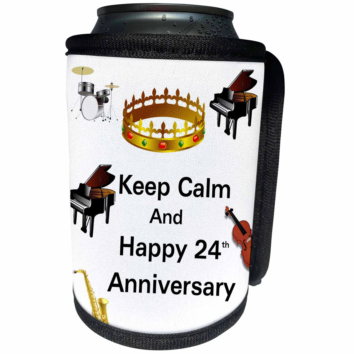 3dRose Florene Keep Calm Anniversaries - Image of Keep Calm And Happy 24th Anniversary With Crown - Can Cooler Bottle Wrap (cc_238678)