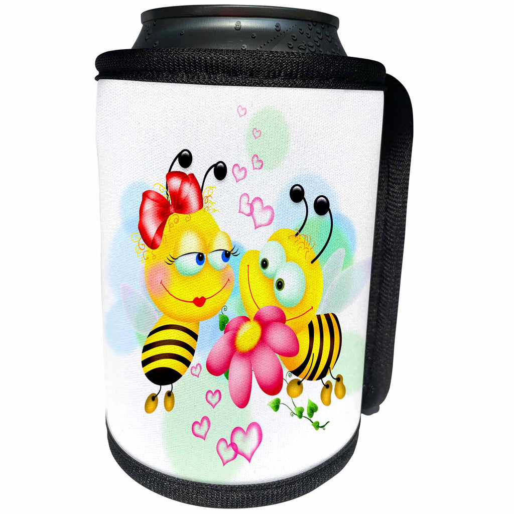 3dRose Milas Art - Valentine Day - Love Bees - Can Cooler Bottle Wrap (cc_238688)
