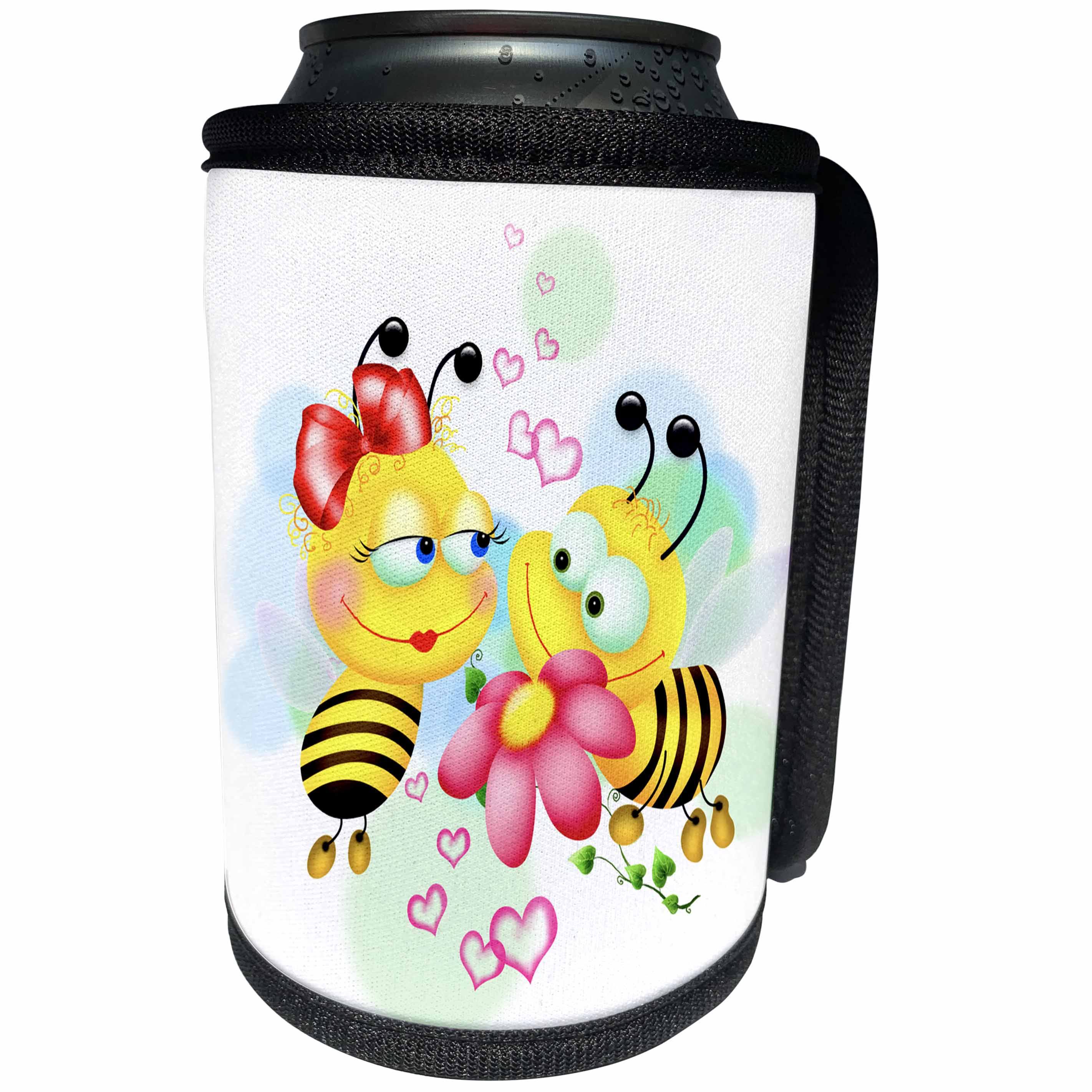3dRose Milas Art - Valentine Day - Love Bees - Can Cooler Bottle Wrap (cc_238688)