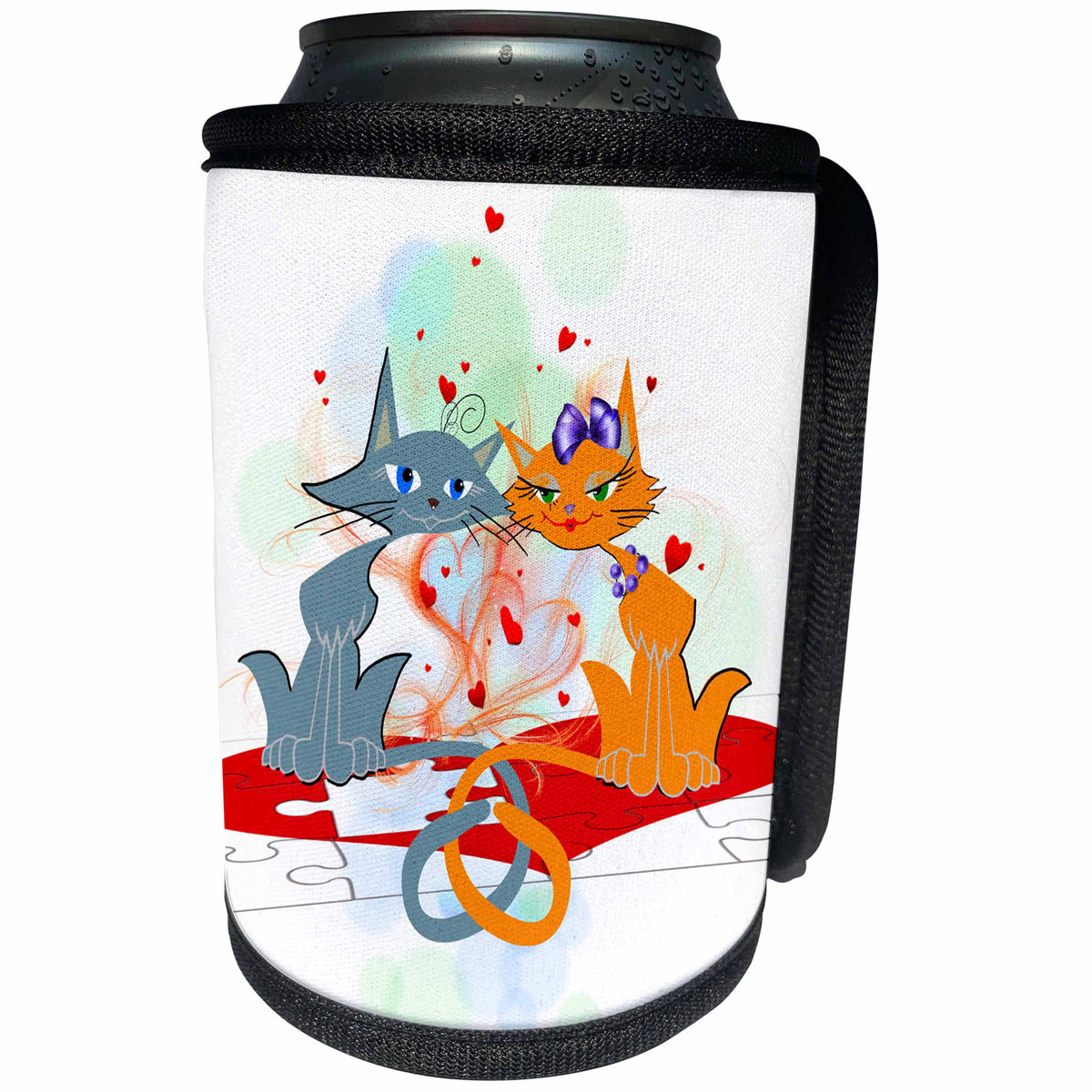 3dRose Milas Art - Valentine Day - Cats in love - Can Cooler Bottle Wrap (cc_238690)