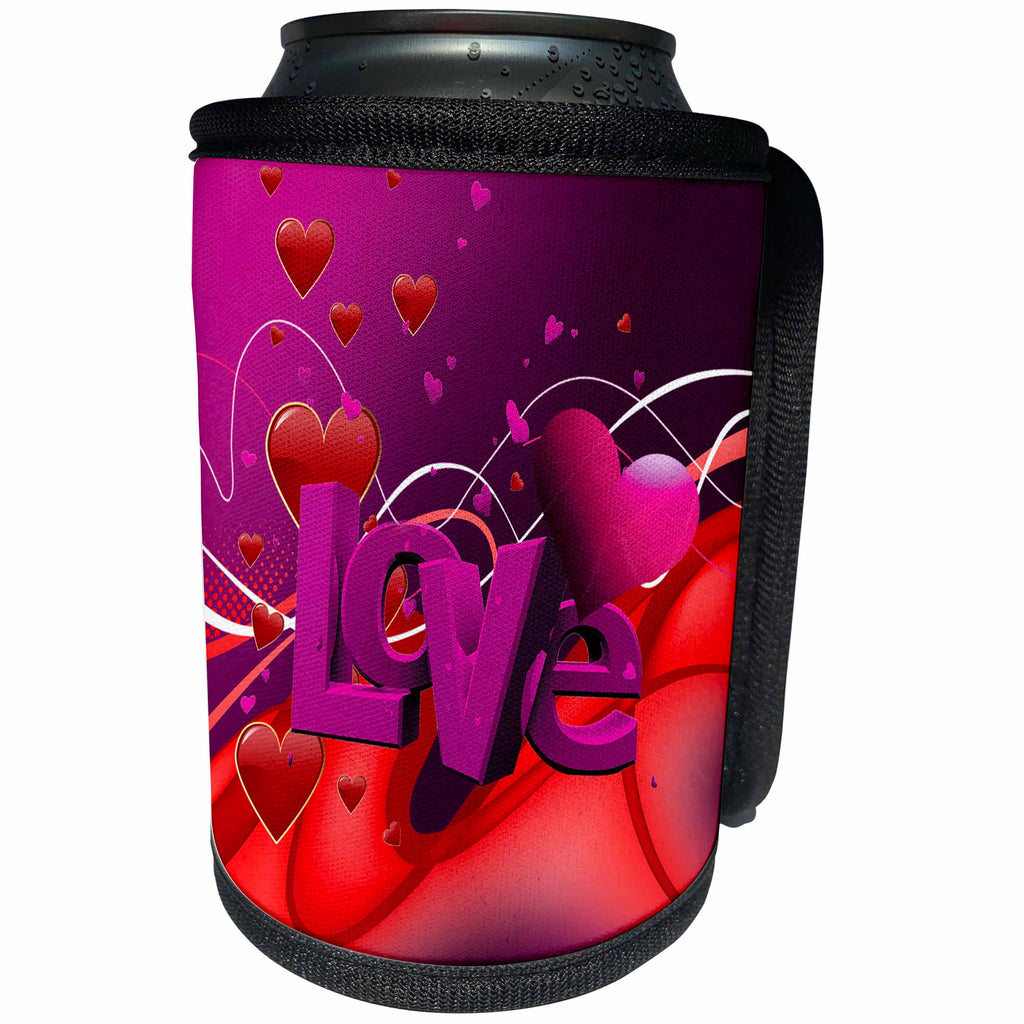 3dRose Milas Art - Valentine Day - Love with hearts - Can Cooler Bottle Wrap (cc_238692)