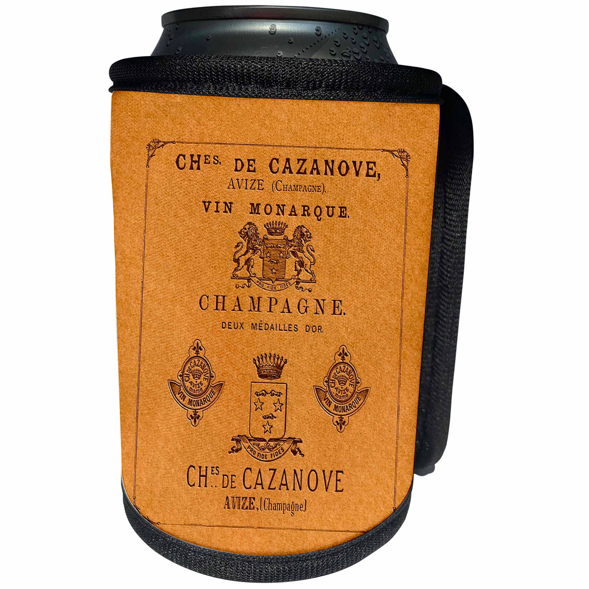 3dRose Russ Billington Designs - Vintage French Champagne Label - Can Cooler Bottle Wrap (cc_238750)